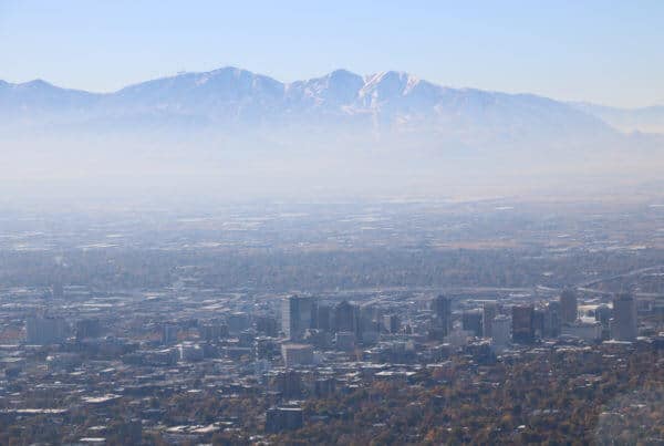 Layer of smog blankets Salt Lake City in early winter inversion. Utah's Air Quality