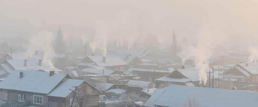 Foggy morning in Utah winter with poor air quality